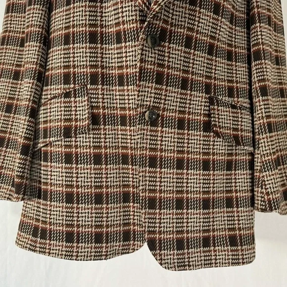 60’s Vintage ‘Continental Club’ Brown Plaid Two Button Blazer - Picture 3 of 11